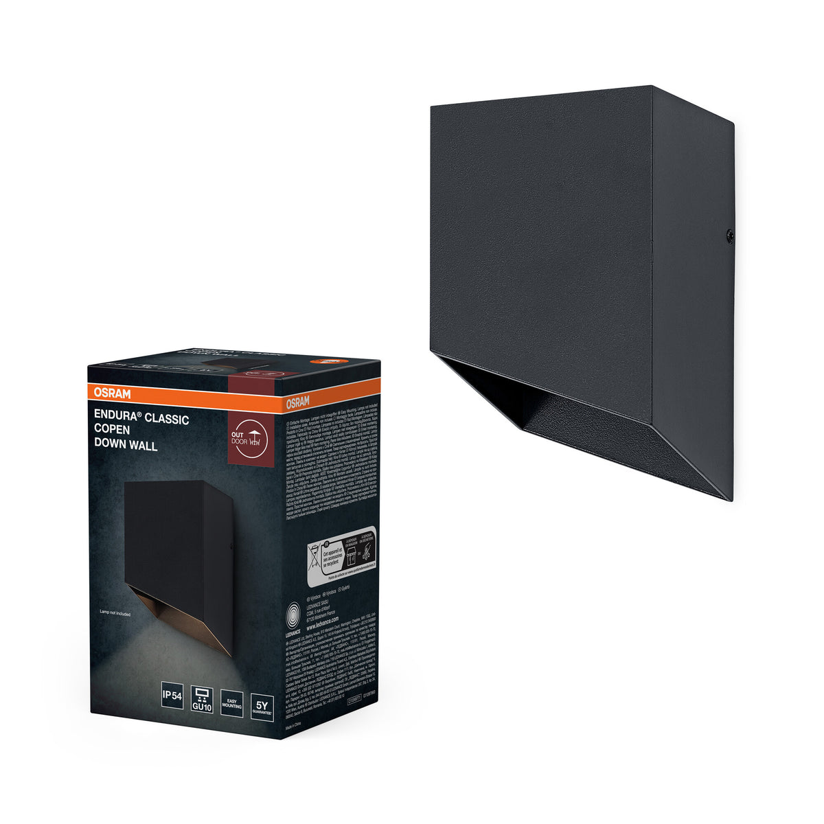 OSRAM Außenwandleuchte Außenwandleuchte, Dunkelgrau, GU10-Fassung, IP54, Aluminiumgehäuse, Glasabdeckung, 84 mm Länge, 135 mm Höhe, 73 mm Breite, 25. 000 h Lebensdauer
