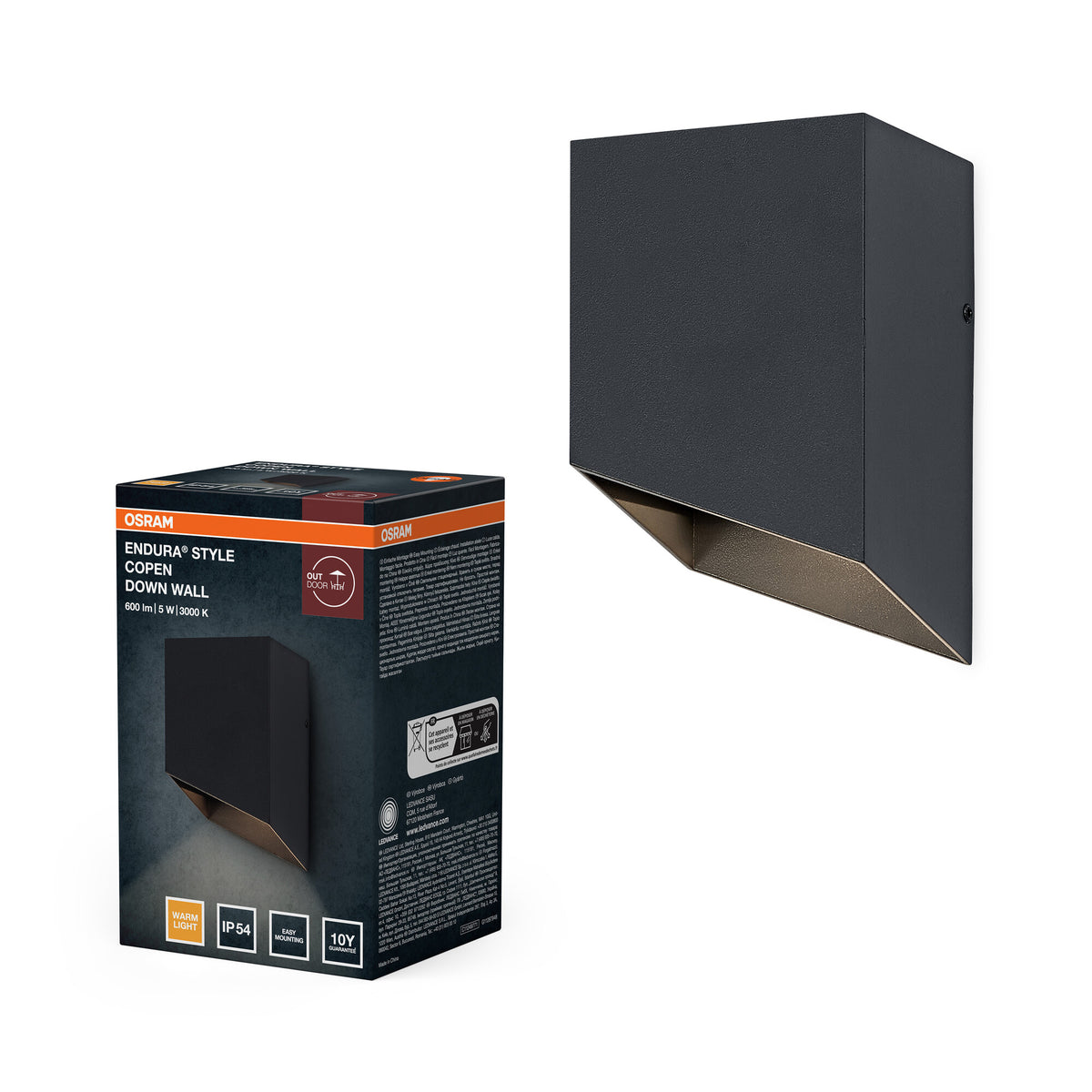 OSRAM Außenwandleuchte, Dunkelgrau, 5 W, 320 lm, 3000 K, IP54, 75° Abstrahlwinkel, 50. 000 h Lebensdauer