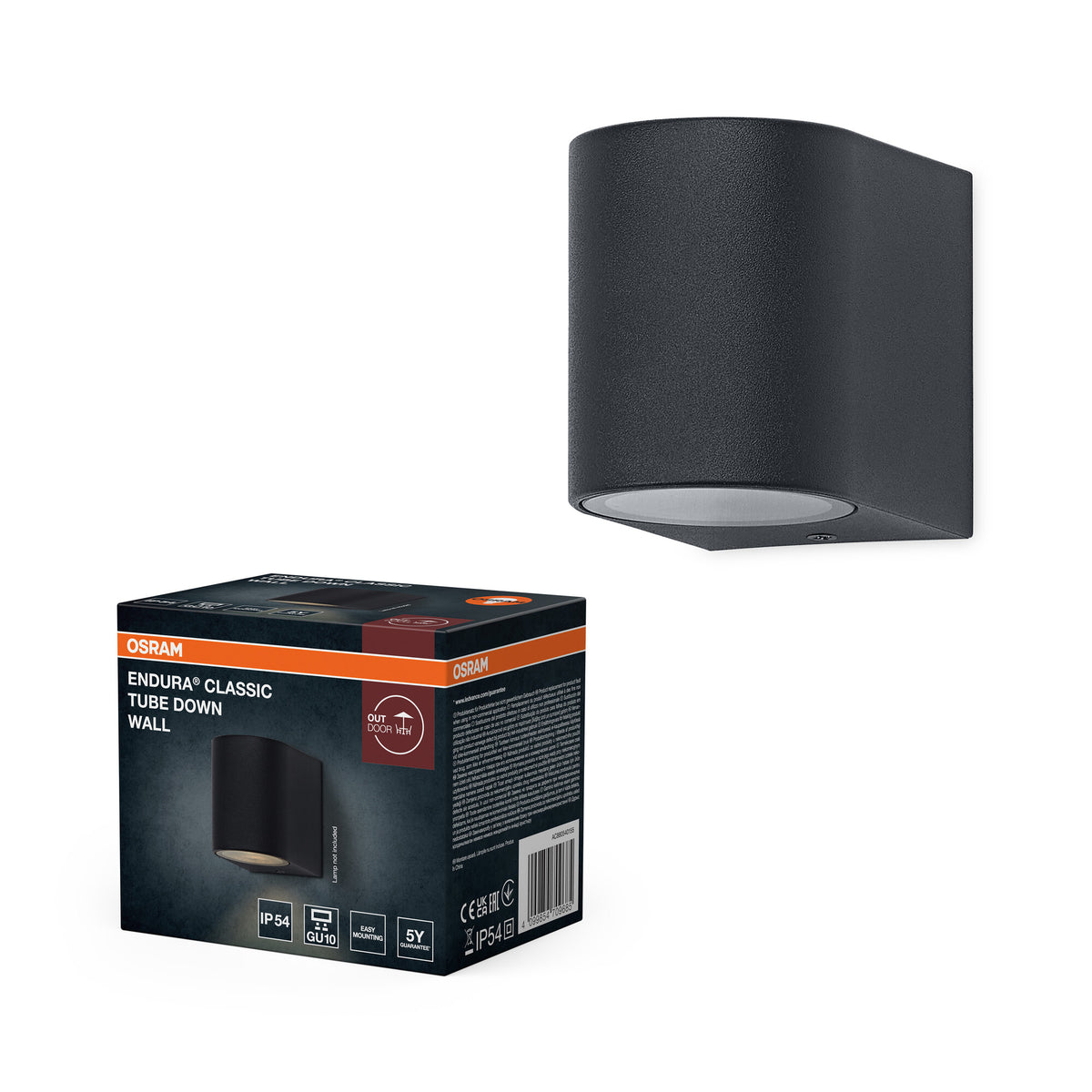 ENDURA Classic Tube Außenwandleuchte, Dark Grey, GU10-Fassung, IP54, Glasabdeckung, Carbon Fibre Nylon-Gehäuse, 0-5 W geeignet, 25. 000 h Lebensdauer, montagefertig.