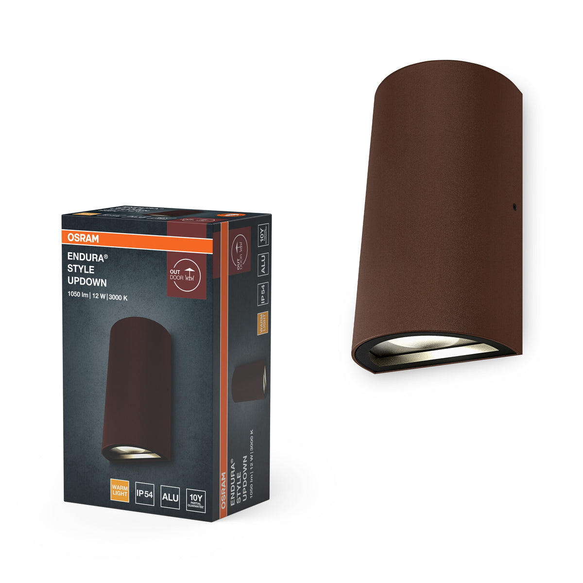 ENDURA Style UpDown Außenwandleuchte, Rust, 12 W, 700 lm, 3000 K, 100° Abstrahlwinkel, 30. 000 h Lebensdauer, IP54, Aluminiumgehäuse, Glasabdeckung, 160 mm Höhe
