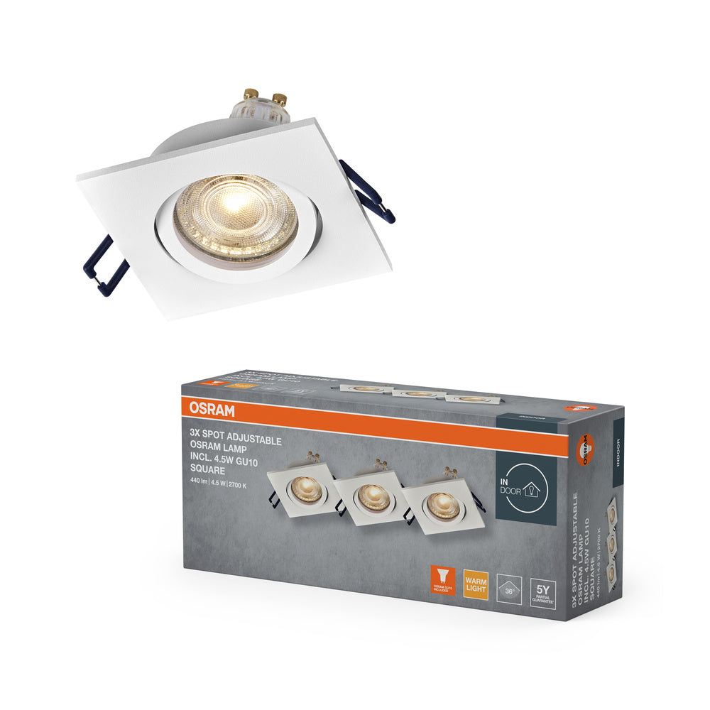 OSRAM LED Spot Recess Einbaustrahler Set GU10 schwenkbar Square Click 4.5W 827 Weiß ⌀68 mm