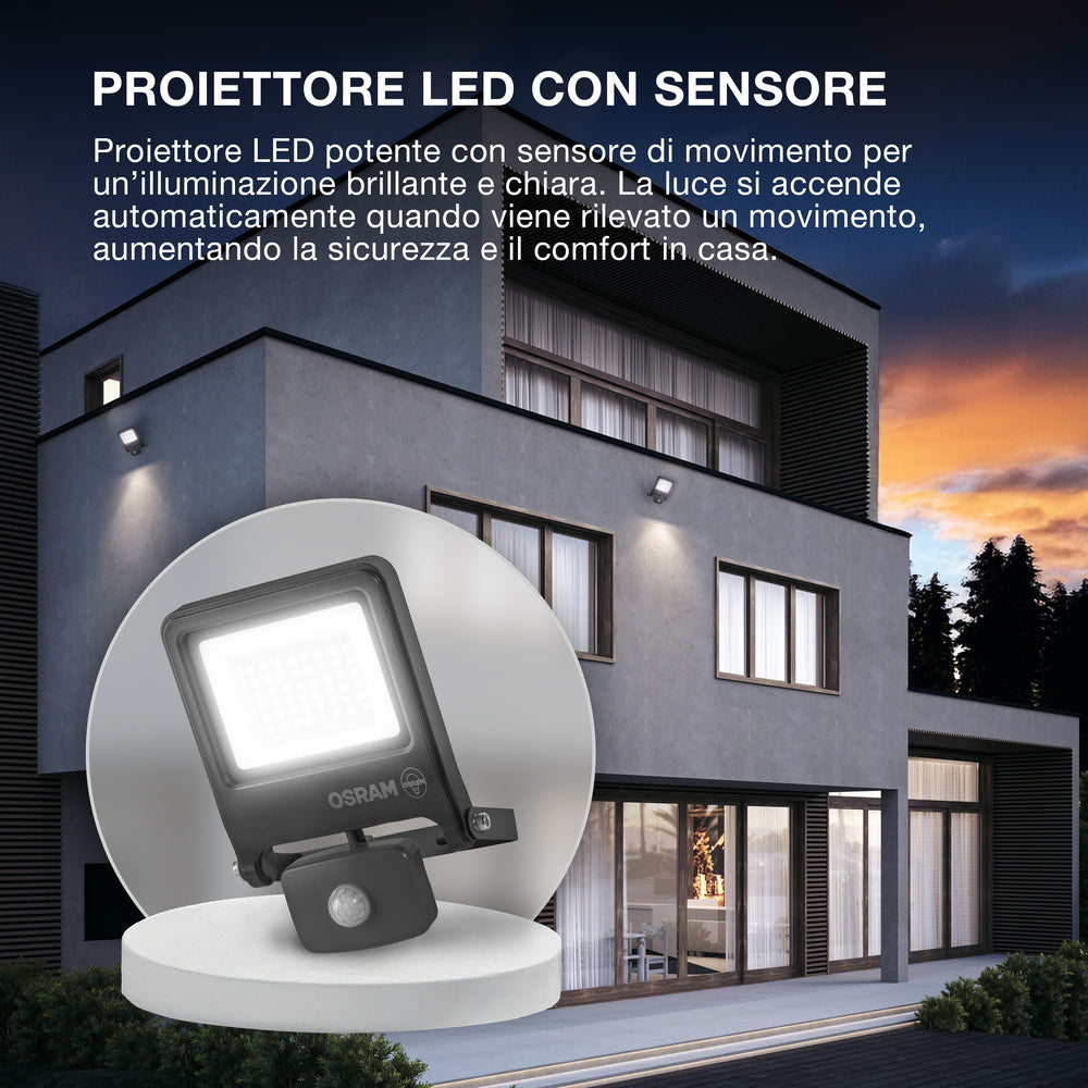 OSRAM ENDURA FLOOD PC 10W LED-Fluter mit Sensor, 3000K warmweiß, 1000 Lumen, IP44 Flutlicht Bewegungsmelder, Dämmerungssensor 2-1000 Lux