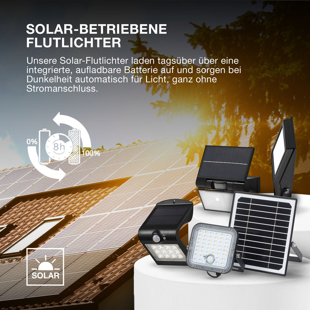 OSRAM LED-Solar-Außenleuchte Endura Outdoor schwarz mit Flutlicht und Solar-Panel, 5 m langes Kabel, mit Fernbedienung und PIR-Bewegungsmelder, 10 W, 1400 lm, 840, 4000 K Lichtfarbe, EEK A