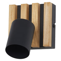 OSRAM Spot Wandleuchte Acoustic Schwarz/Holzdekor, Stahl und Kiefernholz, 220-240 V, GU10, Klemmanschluss, 3-polig (L, N, PE)
