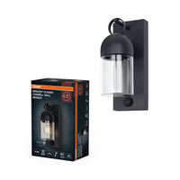 OSRAM Außenwandleuchte, Dark Grey, E27, IP65, Glas, Aluminium, PIR‑Bewegungsmelder, Tageslichtsensor, 25. 000 h Lebensdauer, 0-40 W