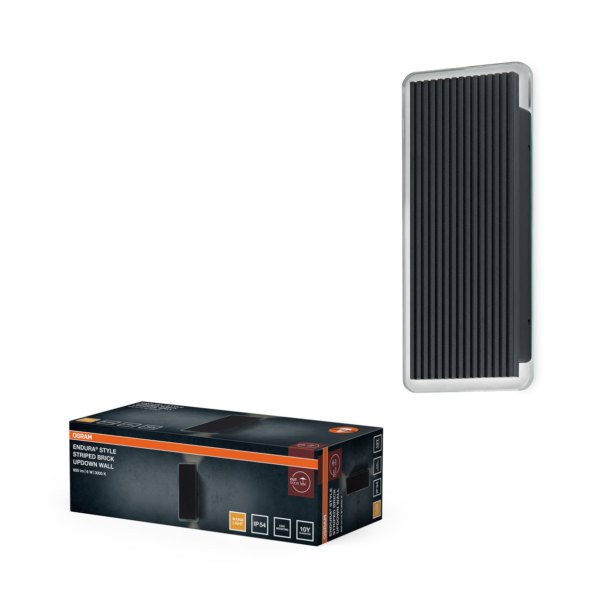 OSRAM Außenwandleuchte, Dark grey, 6 W, 480 lm, 3000 K, 210° Abstrahlwinkel, IP54, 50. 000 h Lebensdauer, Aluminium, Glas, indirekter Lichtaustritt, IK06, 86x61x200 mm