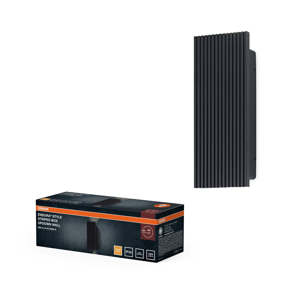 ENDURA Style Striped Außenwandleuchte, Dark grey, 12 W, 3000 K, 450 lm, 210° Abstrahlwinkel, IP54, Glas, Aluminium, 50. 000 h Lebensdauer