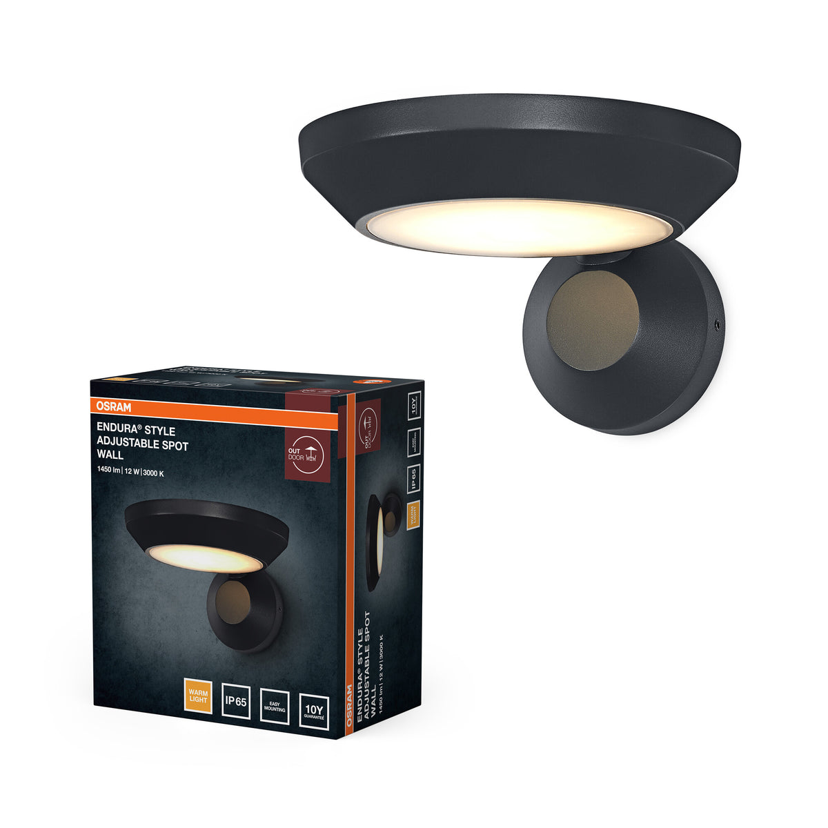 ENDURA Style Adjustable Spot IP65 Außenwandleuchte, Dark Grey, 12 W, 930 lm, 3000 K, 100° Abstrahlwinkel, 50. 000 h, IP65