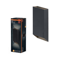 OSRAM Außenwandleuchte, Außenwandleuchte, Dunkelgrau, 10 W, 3000 K, 690 lm, 220° Abstrahlwinkel, IP54, 50. 000 h Lebensdauer, Glas Diffusor