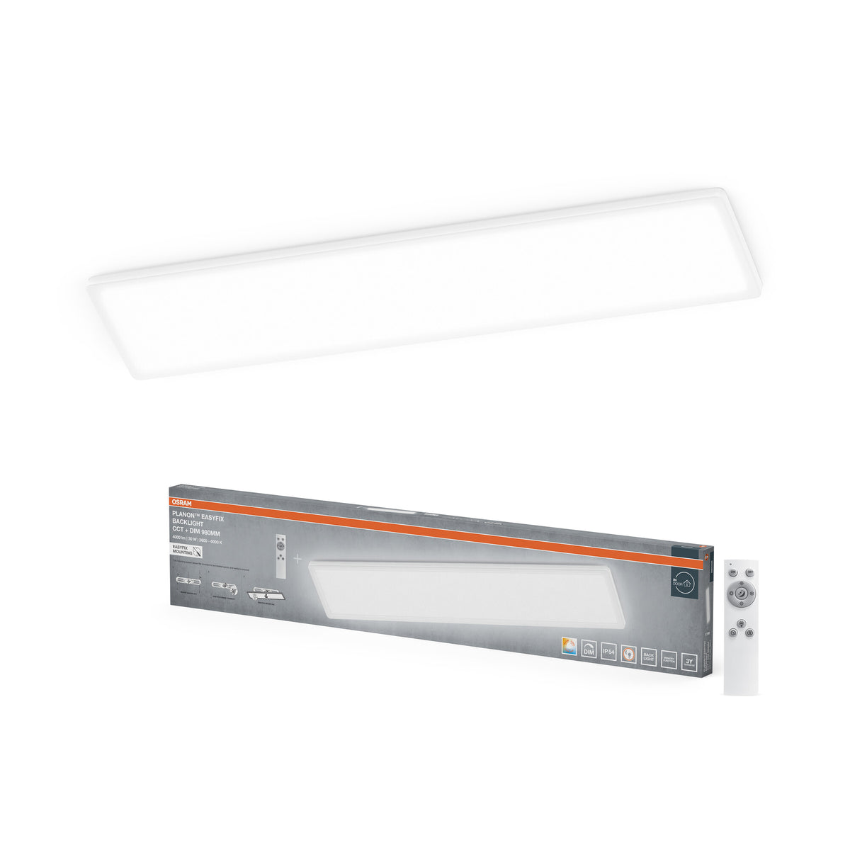 OSRAM PLANON EASYFIX LED Panel Backlight Deckenleuchte 98cm 30W CCT +DIM IP54 Fernbedienung, weiß