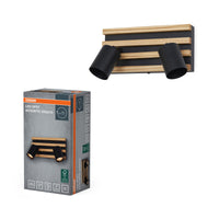 OSRAM Spot Wandleuchte Acoustic Schwarz/Holzdekor, Stahl und Kiefernholz, 220-240 V, GU10, Klemmanschluss, 3-polig (L, N, PE)