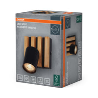OSRAM Spot Wandleuchte Acoustic Schwarz/Holzdekor, Stahl und Kiefernholz, 220-240 V, GU10, Klemmanschluss, 3-polig (L, N, PE)
