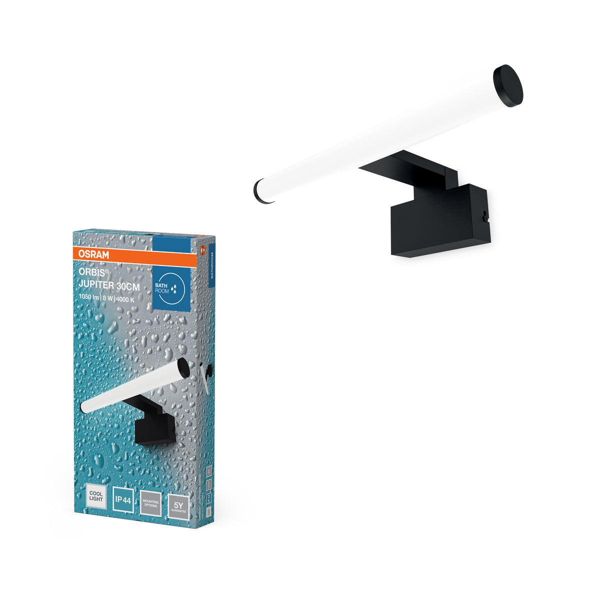 OSRAM LED-Badezimmerspiegelleuchte Orbis Jupiter Schwarz, 4000 K, Kaltweiß, 750 lm, 8 W