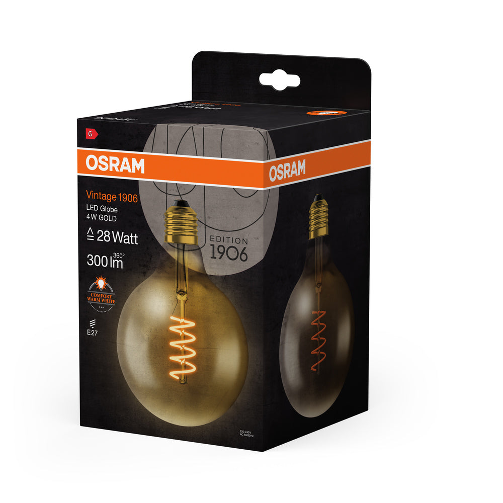OSRAM VINTAGE 1906® LED Lampe LED CLASSIC GLOBE 4W 820 Gold E27 Gold Socket, 300 lm, 2000 K, Warm Comfort Light-LEDVANCE Shop