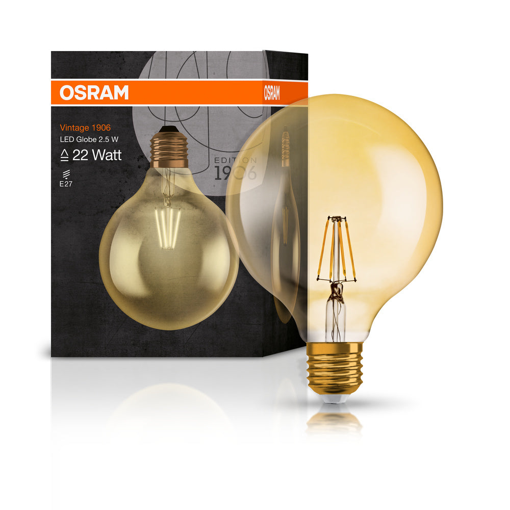 OSRAM VINTAGE 1906® LED Lampe LED CLASSIC GLOBE 2.5W 824 Gold E27, 220 lm, 2400 K, Warm Comfort Light-LEDVANCE Shop