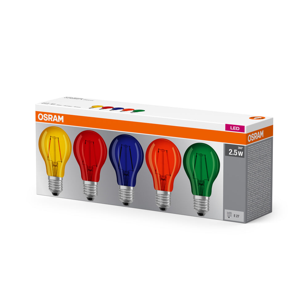 OSRAM LED Lampe LED STAR DÉCOR CLASSIC A 2.5W 827 E27, Kaltweiß 5er Pack, verschiedene Farben-LEDVANCE Shop