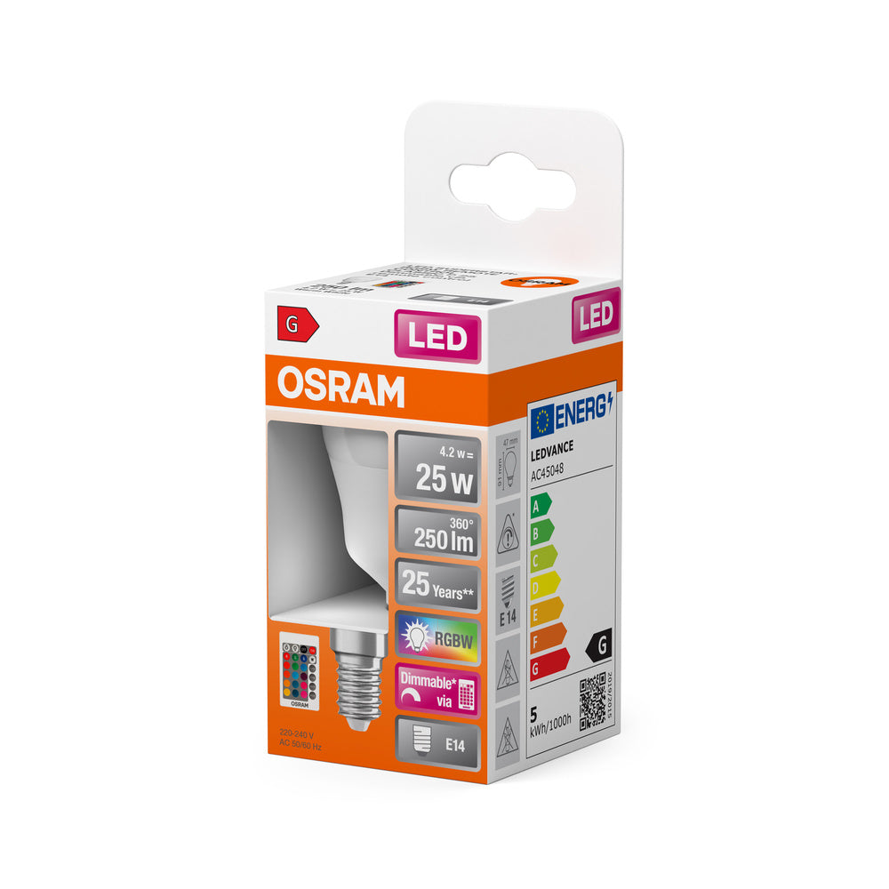 OSRAM LED Lampe LED Retrofit RGBW lamps with remote control 4.2W 827 Frosted E14 P-Form, 250 lm, 2700 K, Warmweiß-LEDVANCE Shop