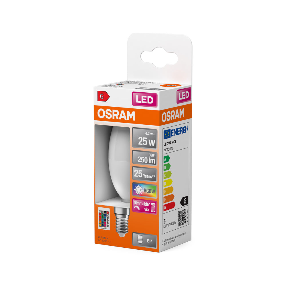 OSRAM LED Lampe LED Retrofit RGBW lamps with remote control 4.2W 827 Frosted E14 B-Form, 250 lm, 2700 K, Warmweiß-LEDVANCE Shop