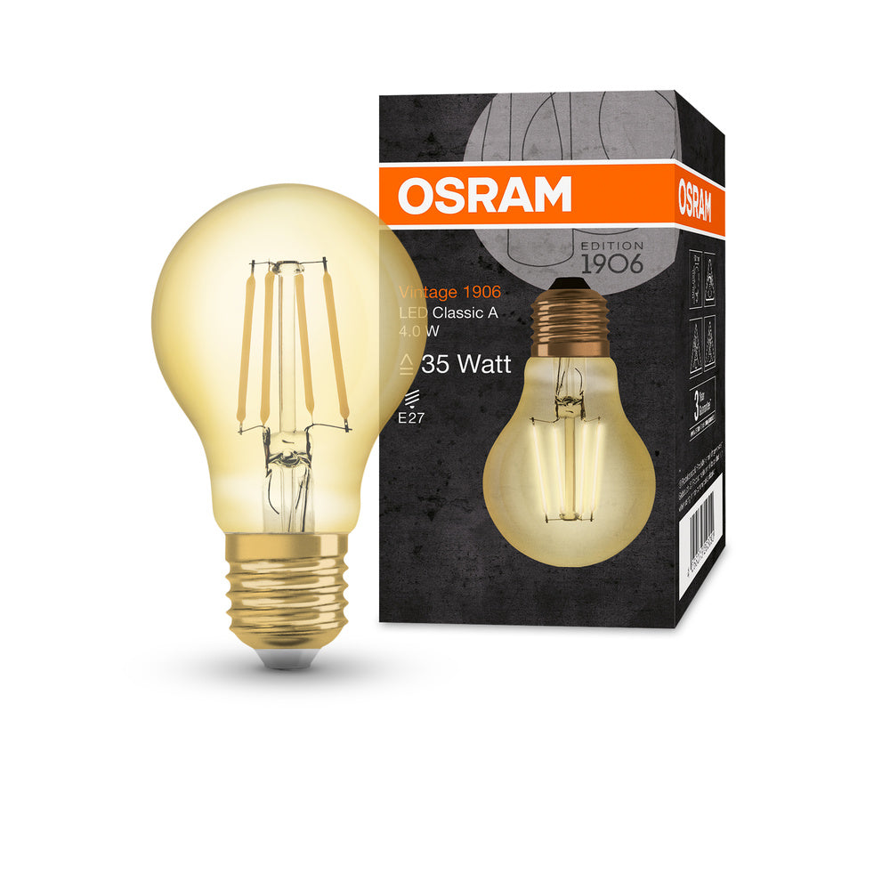 OSRAM VINTAGE 1906® LED Lampe LED CLASSIC A 4W 824 Gold E27, 410 lm, 2400 K, Warm Comfort Light-LEDVANCE Shop