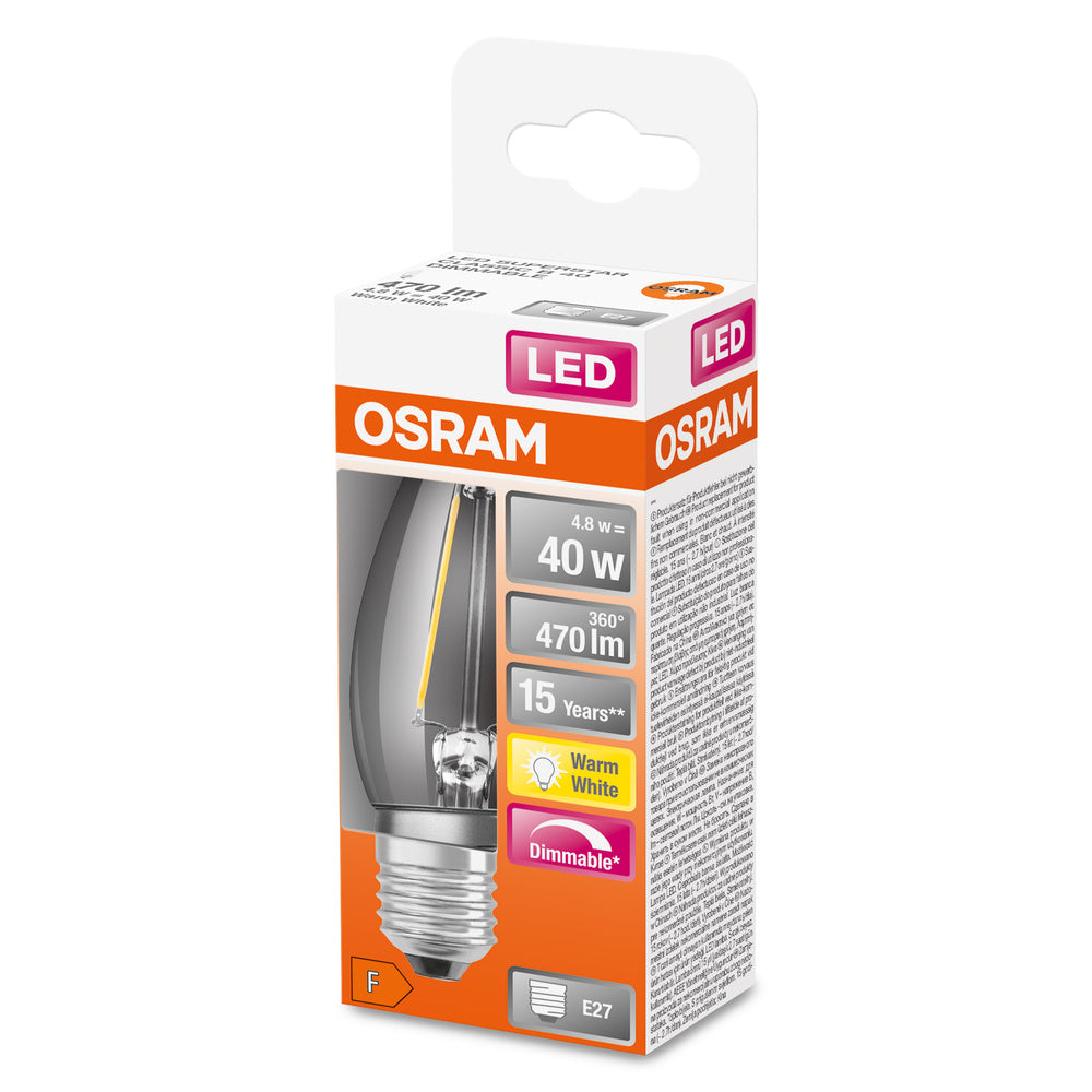 OSRAM LED Lampe LED Retrofit CLASSIC B DIM 4.8W 827 Clear E27, 470 lm, 2700 K, Warmweiß-LEDVANCE Shop