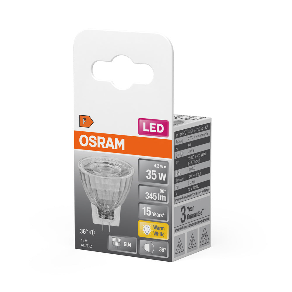 OSRAM LED Reflektor Lampe LED STAR MR11 12 V 4.2W 827 GU4, 345 lm, 2700 K, Warmweiß-LEDVANCE Shop
