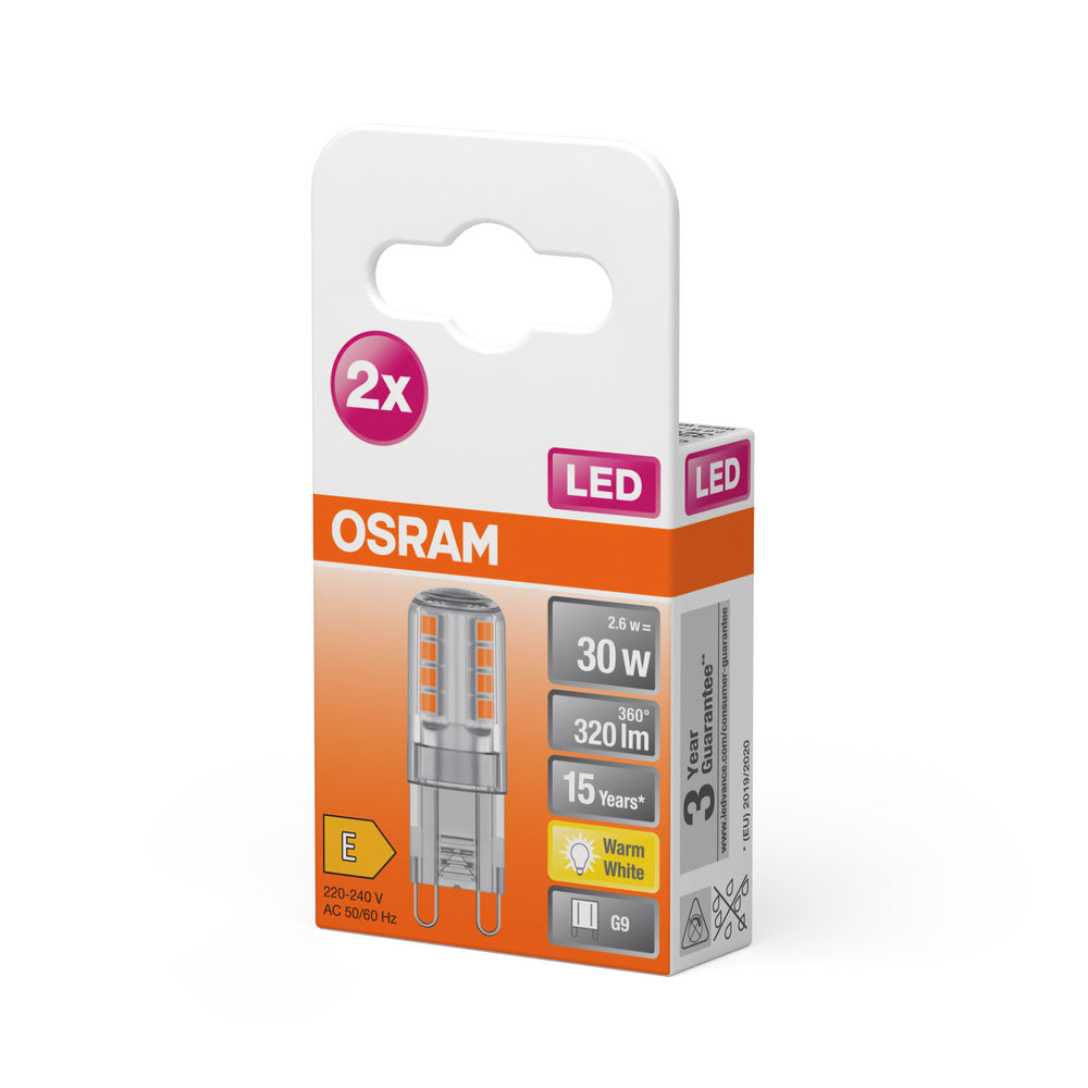 OSRAM LED Stiftsockellampe PIN G9 2.6W 827 Clear G9, 320 lm, 2700 K, Warmweiß, 2er Pack-LEDVANCE Shop