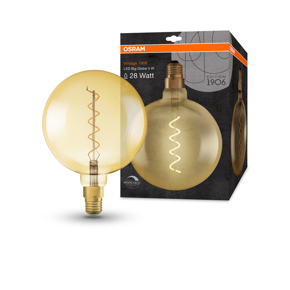 OSRAM VINTAGE 1906® LED Lampe LED CLASSIC Globe Dimmable 4W 820 Gold E27 Silver Socket, 300 lm, 2000 K, Warm Comfort Light-LEDVANCE Shop