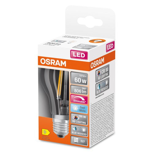 OSRAM Dimmbare LED-Lampe LED SUPERSTAR+ CL A FIL 60 dim 5,8W/940 E27 CRI90 BOX, E27 , Kaltweiß-Leuchtmittel-LEDVANCE Shop
