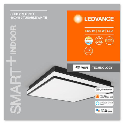 LEDVANCE Wifi SMART+ ORBIS MAGNET LED Deckenleuchte 45x45cm Tunable Weiß 42W / 3000-6500K schwarz-Deckenleuchten-LEDVANCE Shop