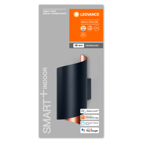 LEDVANCE Wifi SMART+ ORBIS TWIST LED Wandleuchte 23x12,7cm Tunable Weiß 12W / 3000-6500K schwarz-Wandleuchten-LEDVANCE Shop