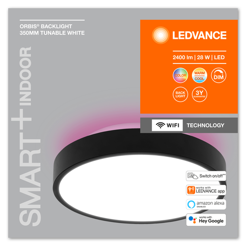 LEDVANCE Wifi SMART+ ORBIS BACKLIGHT LED Deckenleuchte RGBW mehrfarbig 35cm Tunable Weiß 28W / 3000-6500K schwarz-Deckenleuchten-LEDVANCE Shop