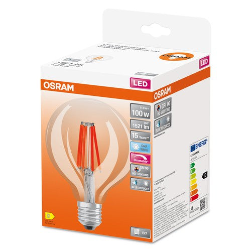 OSRAM Dimmbare FILAMENT LED-Lampe LED SUPERSTAR+ CL GLOBE95 FIL 100 dim 11W/940 E27 CRI90 BOX, E27 , Kaltweiß-Leuchtmittel-LEDVANCE Shop