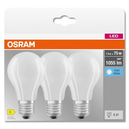 OSRAM LED BASE CLASSIC A Lampe matt (ex 75W) 7,5W / 4000K Kaltweiß E27, 3er Pack-Leuchtmittel-LEDVANCE Shop