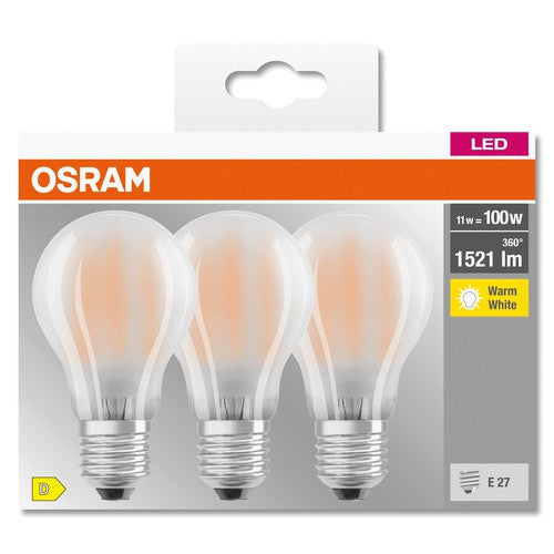 OSRAM LED BASE CLASSIC A Lampe matt (ex 100W) 11W / 2700K Warmweiß E27, 3er Pack-Leuchtmittel-LEDVANCE Shop