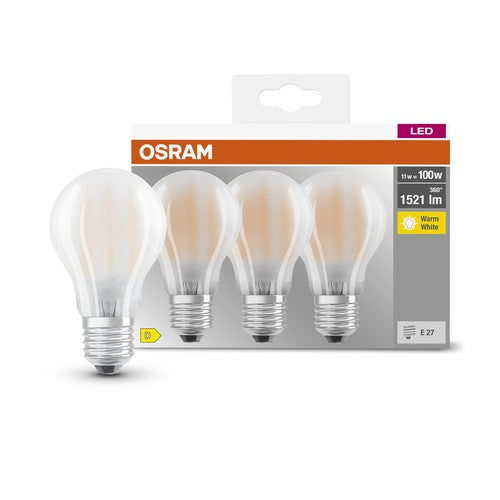 OSRAM LED BASE CLASSIC A Lampe matt (ex 100W) 11W / 2700K Warmweiß E27, 3er Pack-Leuchtmittel-LEDVANCE Shop