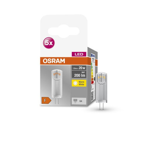 OSRAM LED Stiftsockellampe BASE PIN G4 12 V LED-Lampe CL20 non-dimmable 1.8W , Warmweiß 5er Pack-Leuchtmittel-LEDVANCE Shop