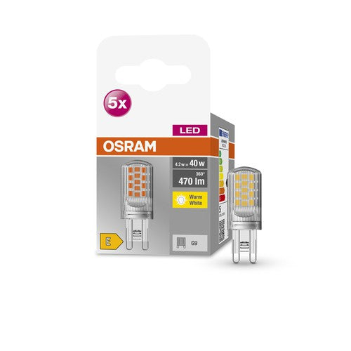 OSRAM LED Stiftsockellampe BASE PIN G9 LED-Lampe CL40 non-dimmable 4.2W, G9 , Warmweiß 5er Pack-Leuchtmittel-LEDVANCE Shop
