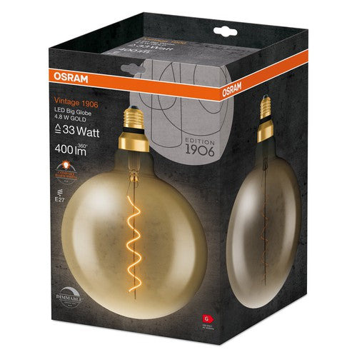 OSRAM Vintage 1906 LED-Lampe, Gold-Tönung, 4,8W, 400lm , Warmweiß , E27-Leuchtmittel-LEDVANCE Shop
