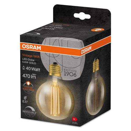 OSRAM Vintage 1906 LED-Lampe, Gold-Tönung, 5,8W, 470lm , Warmweiß , E27-Leuchtmittel-LEDVANCE Shop