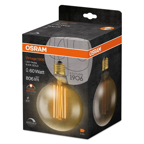 OSRAM Vintage 1906 LED-Lampe, Gold-Tönung, 8,8W, 806lm , Warmweiß , E27-Leuchtmittel-LEDVANCE Shop