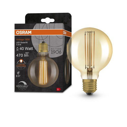 OSRAM Vintage 1906 LED-Lampe, Gold-Tönung, 5,8W, 470lm , Warmweiß , E27-Leuchtmittel-LEDVANCE Shop