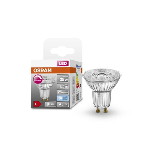 OSRAM Dimmbare PAR16 LED Reflektorlampe mit GU10 Sockel, Kaltweiss (4000K), Glas Spot, 3.7W, Ersatz für 35W-Reflektorlampe, LED SUPERSTAR PAR16-Leuchtmittel-LEDVANCE Shop