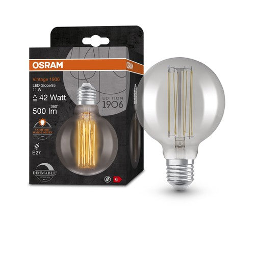 OSRAM Vintage 1906 LED-Lampe, Smoke-Tönung, 11W, 500lm , Warmweiß , E27-Leuchtmittel-LEDVANCE Shop