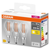 OSRAM LED Base Classic LED Lampe (ex 40W) 4W / 2700K 3er Pack E14 , Warmweiß-Leuchtmittel-LEDVANCE Shop