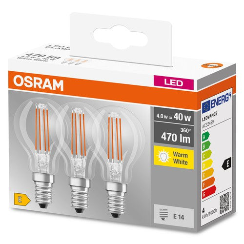 OSRAM LED Base Classic LED Lampe (ex 40W) 4W / 2700K 3er Pack E14 , Warmweiß-Leuchtmittel-LEDVANCE Shop