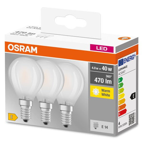 OSRAM LED Base LED Lampe matt (ex 40W) 4W / 2700K Warmweiß E14 3er Pack-Leuchtmittel-LEDVANCE Shop
