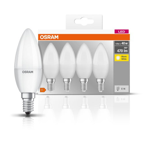 OSRAM LED Base LED Lampe Kerzenform matt (ex 40W) 5,5W / 2700K Warmweiß E14 4er Pack-Leuchtmittel-LEDVANCE Shop