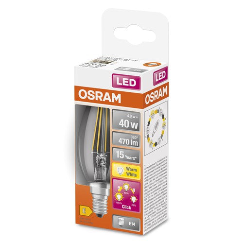 OSRAM Classic B LED Lampe three step dimmbar Kerzenform (ex 40W) 4W / 2700K Warmweiß E14-Leuchtmittel-LEDVANCE Shop