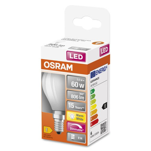 OSRAM Dimmbare Filament LED Lampe mit E14 Sockel, Warmweiss (2700K), Tropfenform, 6.5W, Ersatz für 60W-Glühbirne, matt, LED Retrofit CLASSIC P DIM-Leuchtmittel-LEDVANCE Shop