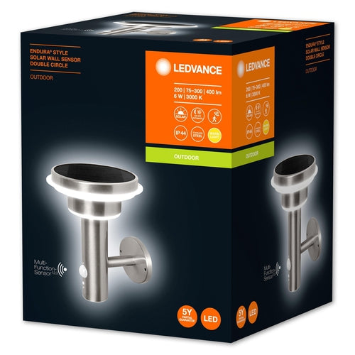 LEDVANCE Wand- und Deckenleuchte LED, Außenleuchte, ENDURA® STYLE SOLAR DOUBLE CIRCLE / 6 W, 3.2 V, Warm White, 3000 K, Gehäusematerial: Edelstahl, IP44-LEDVANCE-LEDVANCE Shop